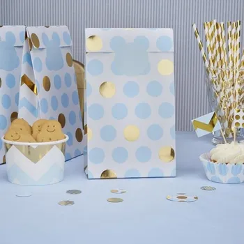 Dárková taška Neviti - Set 5 party tašek s modrými &amp; zlatými puntíky - Pattern Works -