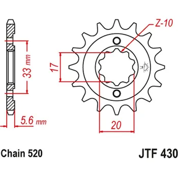 Řetězová sada pro motocykl JT řetězové kolo přední 430 15 KAWASAKI KXF 250 04-05, SUZUKI RMZ 250 04-05 (43015JT) (řetěz 520) (JT řetězové kolo přední 430 15 KAWASAKI KXF 250 04-05, SUZUKI RMZ 250 04-05 (43015JT) (řetěz 520))