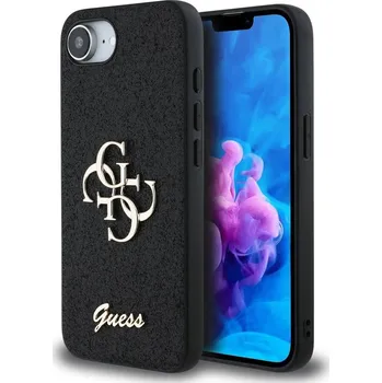 Náhradní kryt pro mobilní telefon Guess PU Fixed Glitter 4G Metal Logo zadní kryt pro iPhone 16e Black