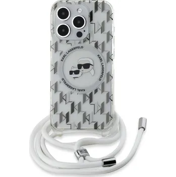Náhradní kryt pro mobilní telefon Karl Lagerfeld IML Monogram Crossbody K&CH Heads MagSafe zadní kryt pro iPhone 15 Pro Max Transparent