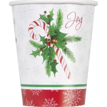 Koktejlová dekorace Unique - Sada 8 kelímků s cukrátkem - - Candy Cane Christmas -