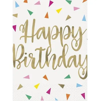 Koktejlová dekorace Unique - 16 ubrousků Happy Birthday (33 x 33 cm) - Bright Triangle -