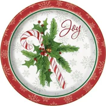 Party nádobí Unique - Sada 8 kulatých dezertních talířů s cukrátkem - Candy Cane -