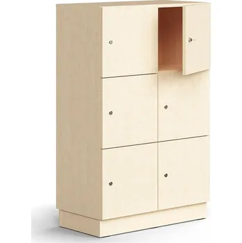 Pytel na prádlo Skříň QBUS, 6 uzamykatelných boxů, sokl, 1252x800x420 mm, bříza