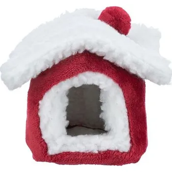 Xmas Cuddly CAVE - plyšový domek pro myš/křečka,15 x 12 x 15 cm, červená/bílá