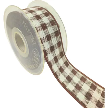 Stuha Stuha, károvaná - hnědo-bílá, 3,8 cm, cena za 1 metr