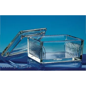 Nádobky barvicí skleněné (Popis: Nádobka typ Schifferdecker, Délka (mm): 90, Šířka (mm): 75, Výška (mm): 45, Balení (ks): 1)