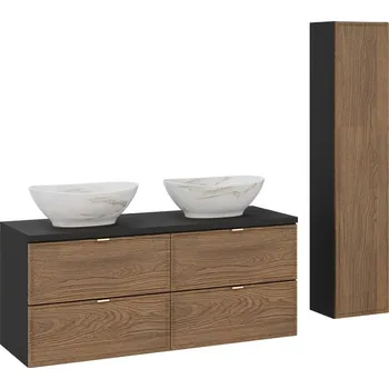 Koupelnový nábytek Koupelnová sestava s deskou, skříňkami a umyvadly Talia Casella 120 cm černý mat/dub casella