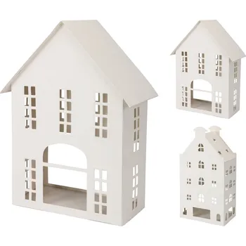 Svícen Svícen plech 200x110x320mm na čajovou svíčku domek mix, bílá 725 gram 730 gram