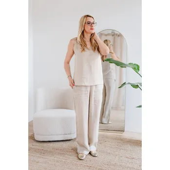 Dámská tunika Dámská lněná tunika LINEN s vázáním béžová - TLIBEXS