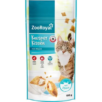 Pamlsek pro kočku ZooRoyal Křupavé polštářky s mlékem 5x100 g