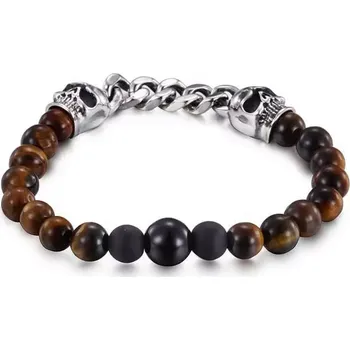 Náramek Náramek z nerezové oceli a korálků z Tygřího oka Lebky