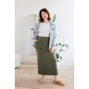 Dámská sukně Dámská tepláková sukně BASIC dlouhá khaki - SBADLKHS