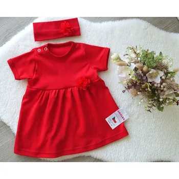 Dívčí šaty AMÁLKA Červené šaty krátký rukáv tylový květ + čelenka Velikost: 80