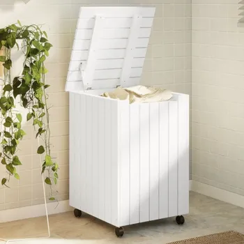 Koš na prádlo vidaXL Koš na prádlo na kolečkách RANA bílý 45x45x64 cm masiv borovice