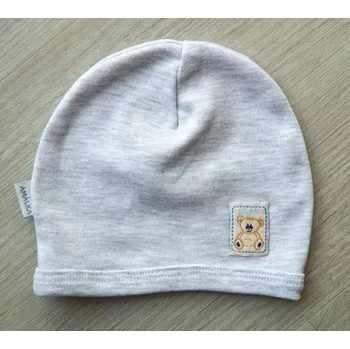 Kojenecká čepice AMÁLKA Bavlněná šedá čepička saporka s obrázkem Velikost: 62-68