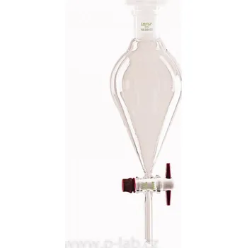 Laboratorní baňka Nálevka dělící hruškovitá (Objem (ml): 1 000, Průměr kohoutu (mm): 18,8 , Průměr otvoru kohoutu (mm): 6,0, Zábrus zátky NZ: 29/32, Balení (ks): 1, Kohout : Nálevka s PTFE kohoutem)