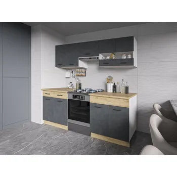 Kuchyňská linka DNZ s.r.o. PIETRUS 160/220 cm antracit/dub craft