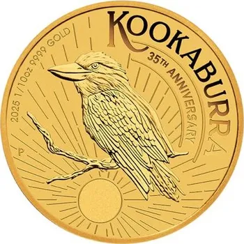Zlatá mince Australian Kookaburra (Ledňáček) 1/10 Oz 35.výročí (1990-2025)