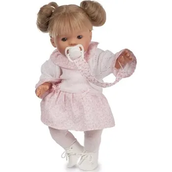 Panenka TYBER Anna blondýna v růžovobílém plačící panenka s dudlíkem, vel. 38 cm