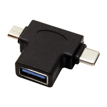 Datové redukce USB redukce, (2.0), USB A samice - microUSB samec + USB C samec, černá, plastic bag OTG