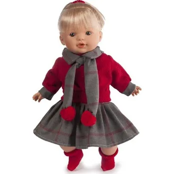 Panenka TYBER Anna blondýna v červeném plačící panenka s dudlíkem, vel. 38 cm