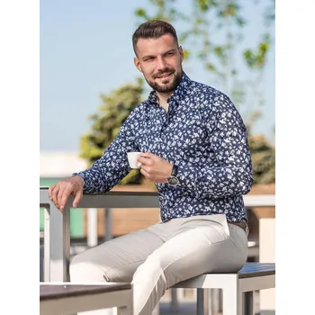 Pánská košile FERATT Pánská košile DANIEL REGULAR tm modrá vzor Velikost: XXXL
