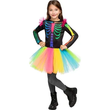Karnevalový kostým Funiglobal - Kostým barevný kostlivec pro dívky - 5-6 years