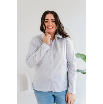 Dámská košile Dámská bavlněná košile POPLIN s řasením krátká šedá - KPOKRGRL