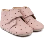 POM POM Dětské kožené bačkůrky se suchým zipem pro první krůčky Dusty Rose Dot Pom Pom® Beginners™ Velikost: 25