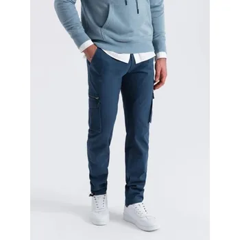 Ombre Clothing Tmavě modré pánské sportovní kalhoty v4 om-pacg-0196