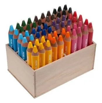 Kresba EDU3 Super Jumbo trojhranné pastelky ve dřevě H60, tuha 10 mm, 10 barev + 2 ořezávátka ve stojanu ze dřeva