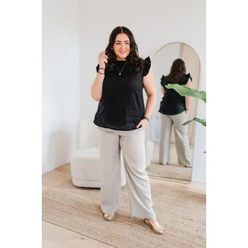 Dámské kalhoty Dámské lněné kalhoty LINEN béžové - DALIKABEL