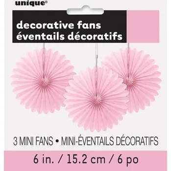 Unique - Sada 3 dekorativních papírových vějířů světle růžových - -