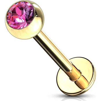 Piercing Šperky4U Pozlacený piercing do brady - labreta, tmavě růžový zirkon - LB1033-F