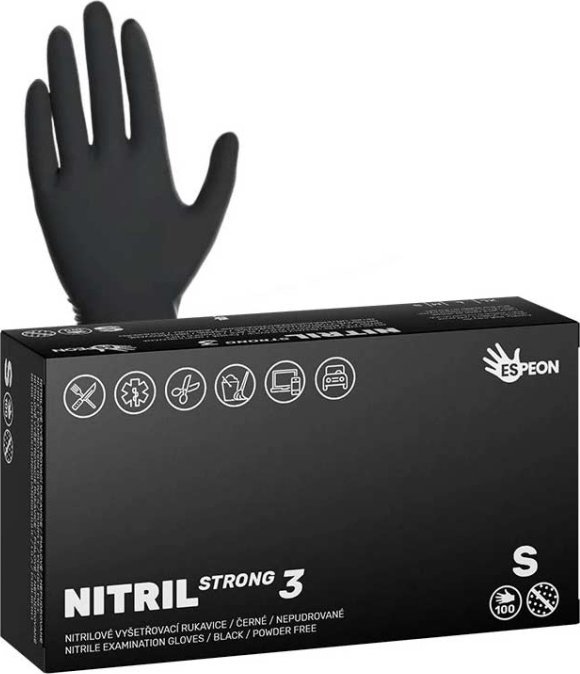 Espeon Nitrilové rukavice NITRIL STRONG3 100 ks, nepudrované, černé, 5.0 g M
