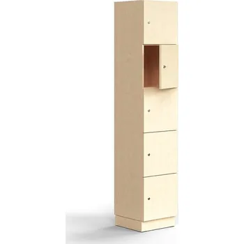 Pytel na prádlo Skříň QBUS, 5 uzamykatelných boxů, sokl, 2020x400x420 mm, bříza