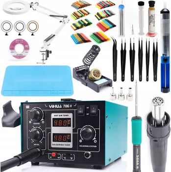 Páječka Pájecí Stanice T12 2v1 HOT AIR YIHUA 706 II Lampa Podložka CÍN Sada Pinzet