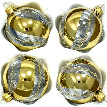 Vánoční ozdoba Irisa Skleněná vánoční koule Ø 7 cm – Zlatý krystal & perličková spirála (sada 4 ks) Velikost: 7 cm, Balení: 4ks, Barva: zlatá