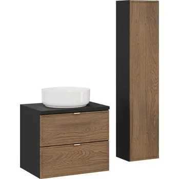 Koupelnový nábytek Koupelnová sestava s deskou, skříňkami a umyvadlem Talia Casella 60 cm černý mat/dub casella
