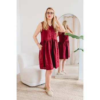Dámské šaty Dámské lněné šaty LINEN bez rukávů vínové - SLIBEZTCEL-1