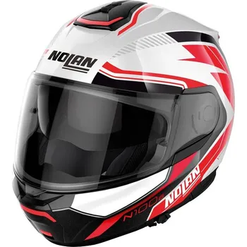 Helma na motorku Moto helma Nolan N100-6 Surveyor Metal White/Red N-COM 23 Červená M
