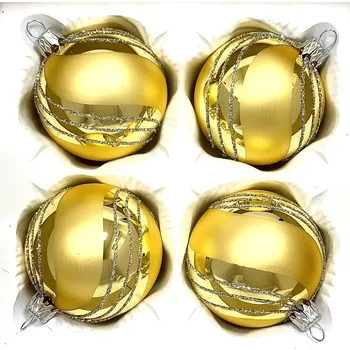 Vánoční ozdoba Irisa Skleněná vánoční koule Ø 7 cm – Zlatá stuha & spirála (sada 4 ks) Velikost: 7 cm, Balení: 4ks, Barva: zlatá