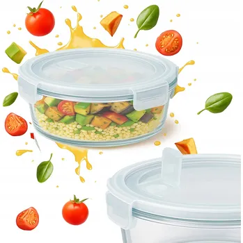 Dóza na potraviny Skleněná dóza na oběd, hermeticky uzavíratelná, kulatý, 400 ml, na svačiny a obědy