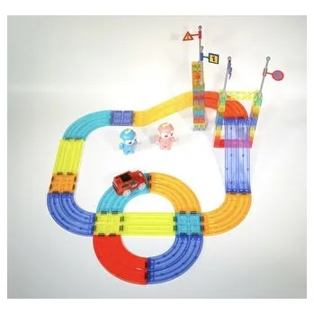 Stavebnice Geomag STAVEBNICE Autodráha Barevná Magnetická s elektrickým autem, 63 dílů