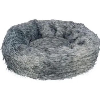 Pelíšek pro psa Kulatý pelech YELINA 55 cm dlouhý plyšový vlas, černá/šedá