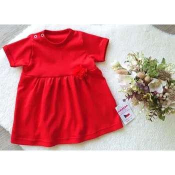 Dívčí šaty AMÁLKA Červené šaty krátký rukáv, tylový květ Velikost: 56-62