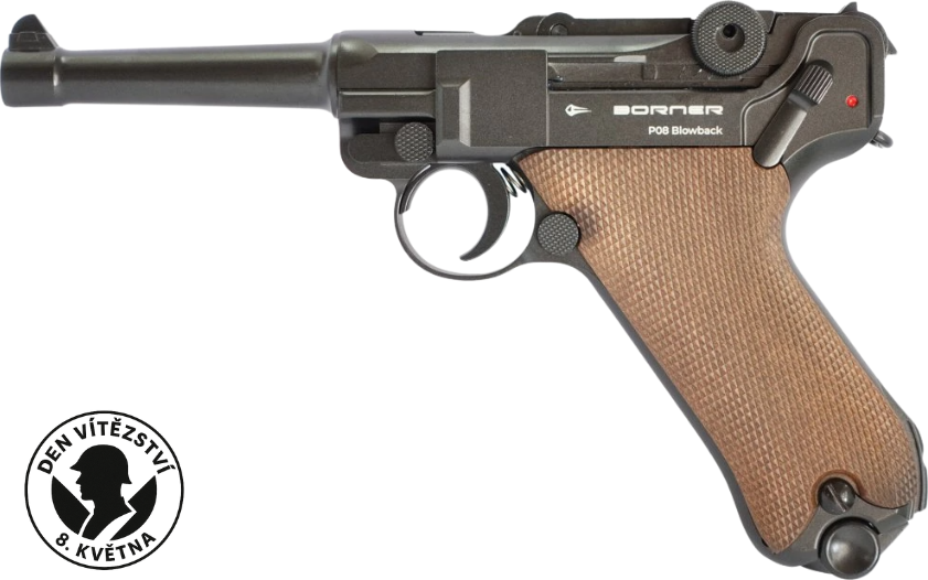 Borner P08 BlowBack CO₂ 4,5 mm BB Historická CO₂ replika Parabellum P08 s BlowBackem