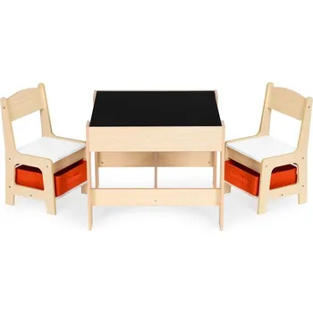 Dětský stůl Praktický dětský stůl 2v1 se dvěma židlemi a úložným prostorem Hnědá