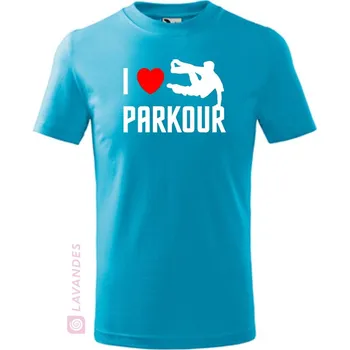 I love Parkour, dětské, tyrkys, 134 (Dětské tričko na parkour )